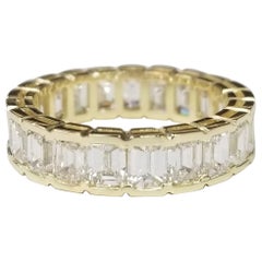 Classic 18k Yellow Gold Emerald Cut Diamond Channel Set Eternity Ring 5.10 Carat