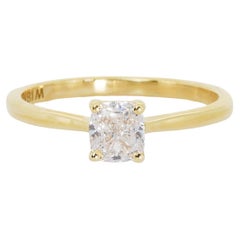Classic 18k Yellow Gold Solitaire Ring with 0.70 Cushion Cut Diamond