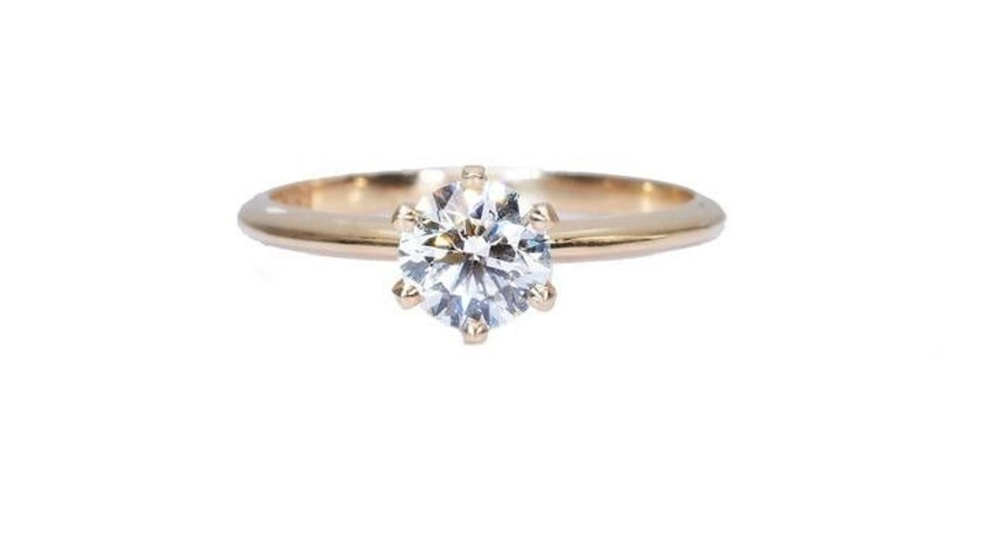 Round Cut Classic 18K Yellow Gold Solitaire Ring with 1.18 ct Natural Diamond- GIA Cert For Sale