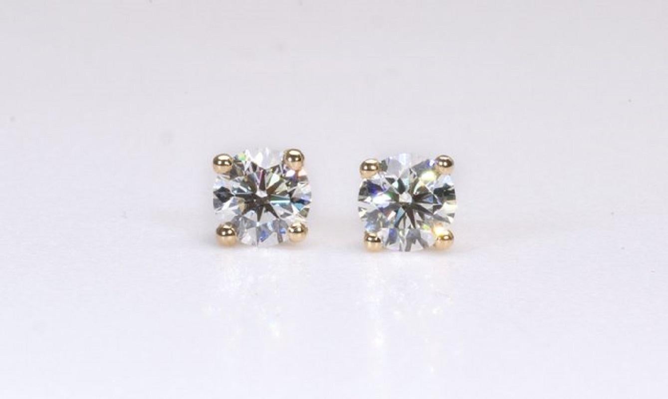 Modern Classic 18k Yellow Gold Stud Earrings with 0.68 Ct Natural Diamonds, AIG Cert