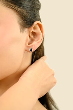 Classic 18K Yellow Gold Stud Earrings with 1.34Ct Blue Sapphire & Diamond Halo
