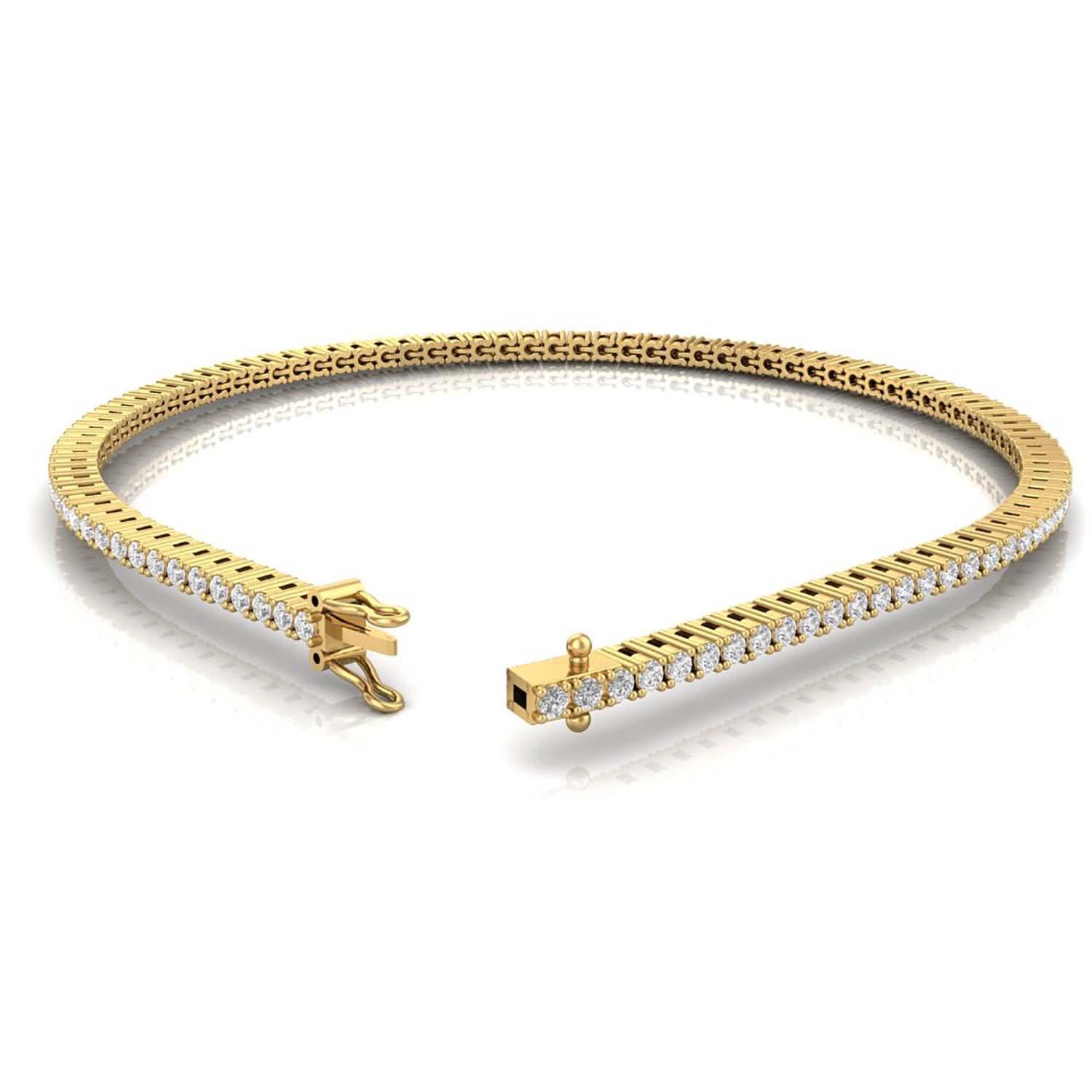 Taille ronde Bracelet de tennis classique en or jaune 18 carats avec diamants, 7 pouces en vente
