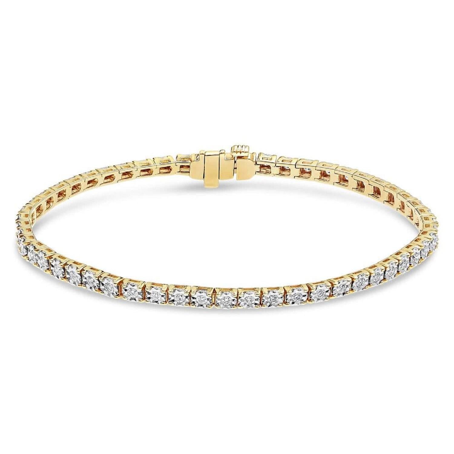 Bracelet de tennis classique en or jaune 18 carats avec diamants, 7 pouces Unisexe en vente
