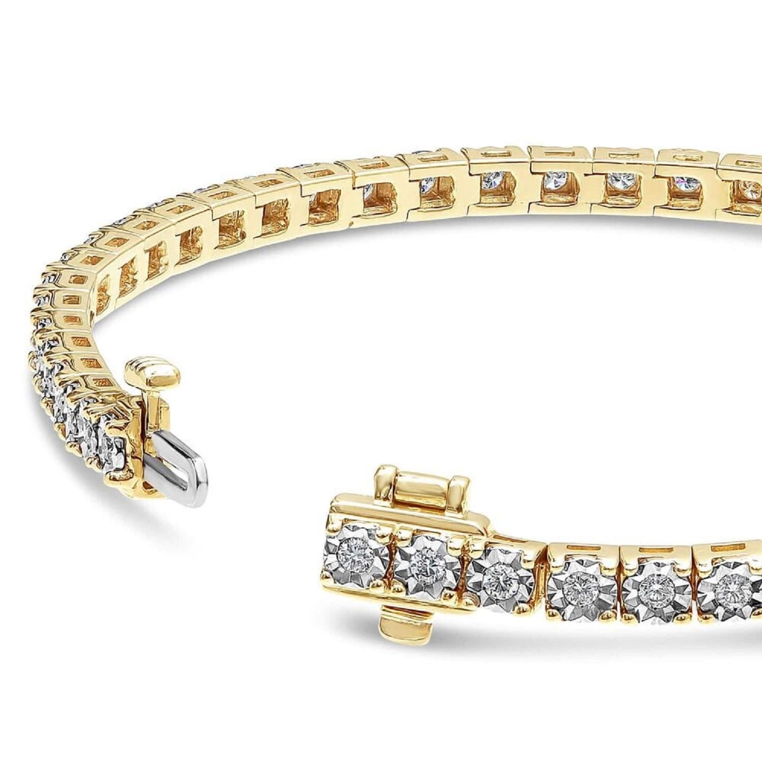 Bracelet de tennis classique en or jaune 18 carats avec diamants, 7 pouces en vente 1