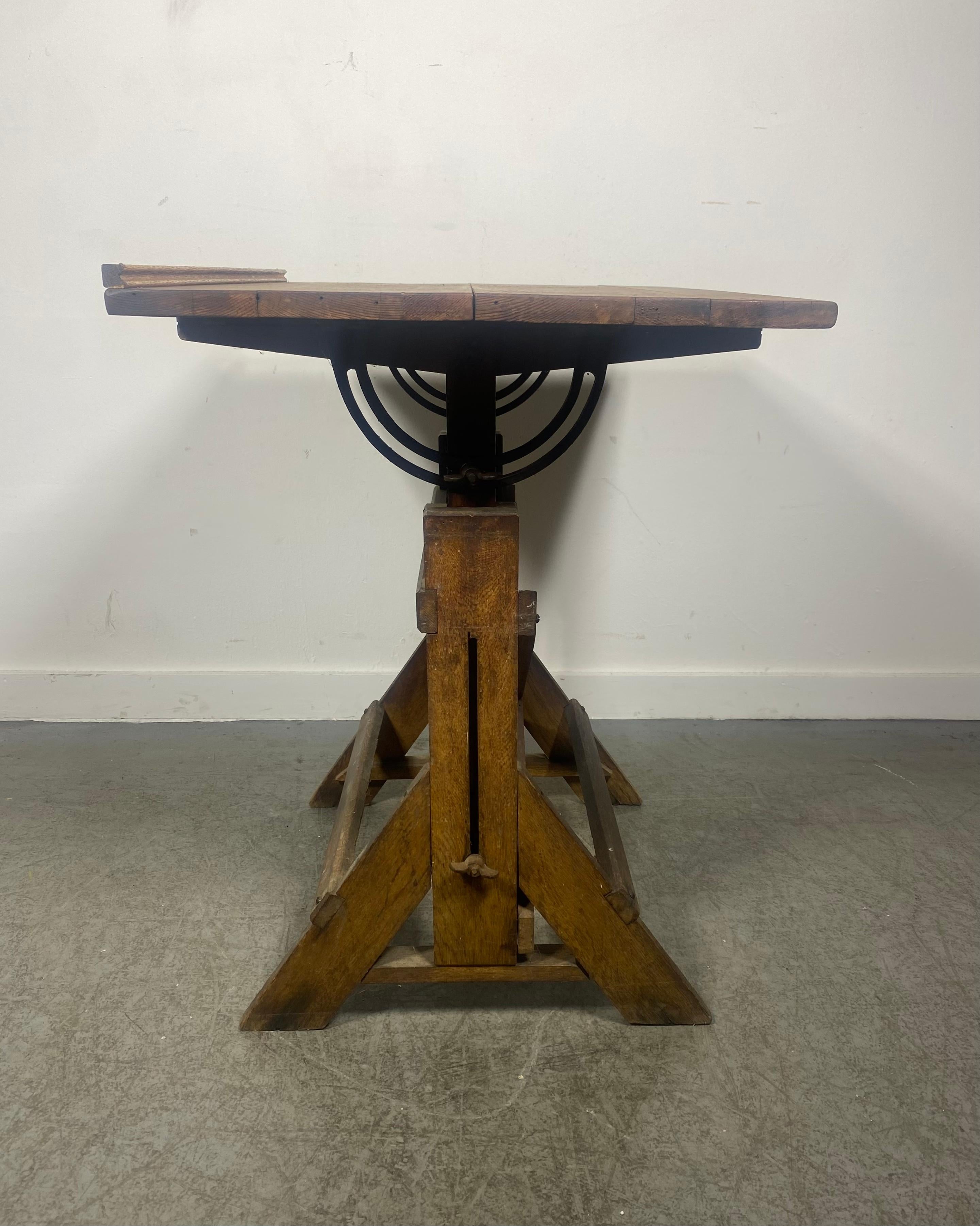 Mid-20th Century Classic 1920's 30's American Antique Industrial Drafting Table.. oak & iron 