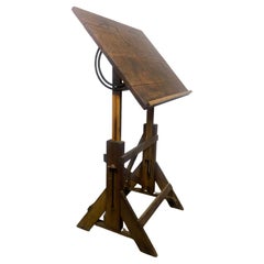Classic 1920's 30's American Antique Industrial Drafting Table.. oak & iron