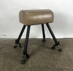Classic 1920s Adjustable Height Leather and Cast Iron Pommel Gym Horse