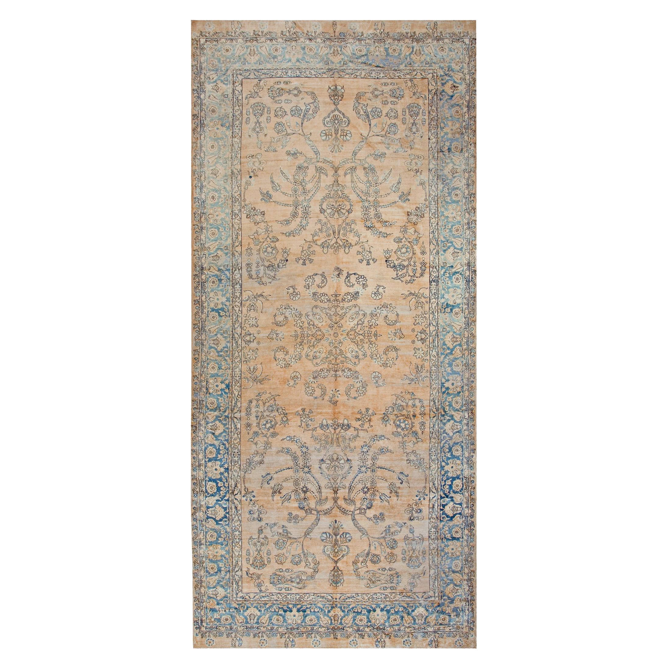 Classic 1920s Beige Ground Floral Antique Persian Kerman Rug 8
8" x 19
9" Carpet For Sale