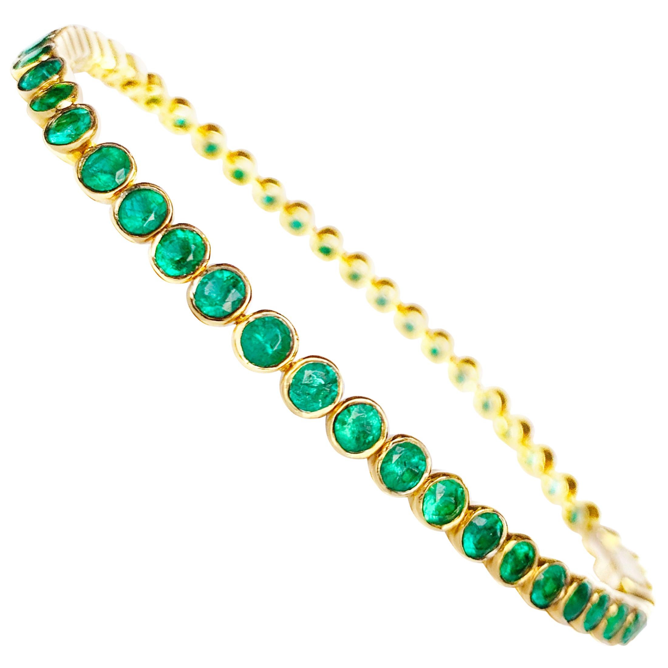 Rosior Classic Yellow Gold "Tennis" Bracelet with Emeralds