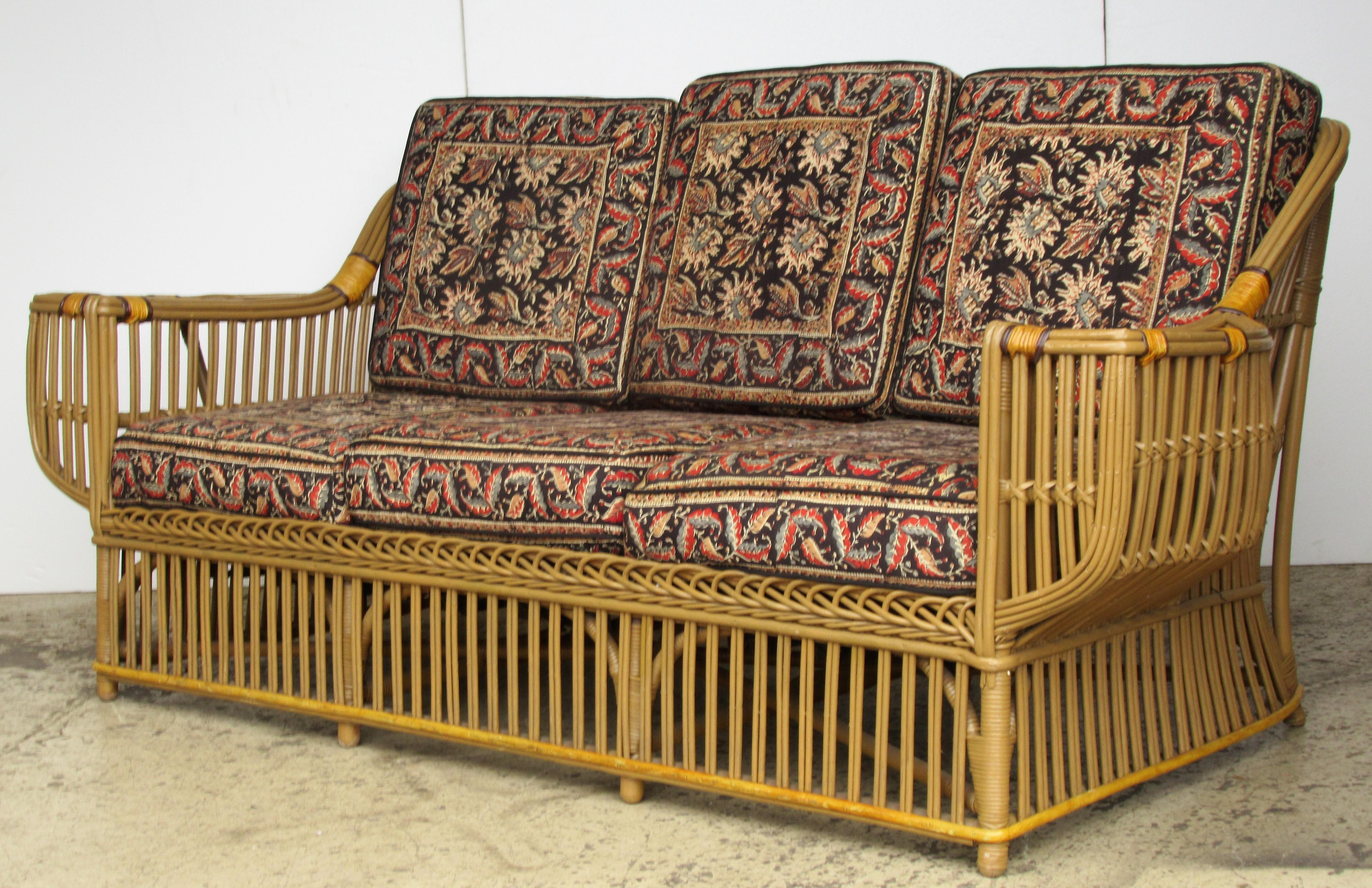 Classic 1930s American Art Deco Stick Wicker Sofa and Chairs 12