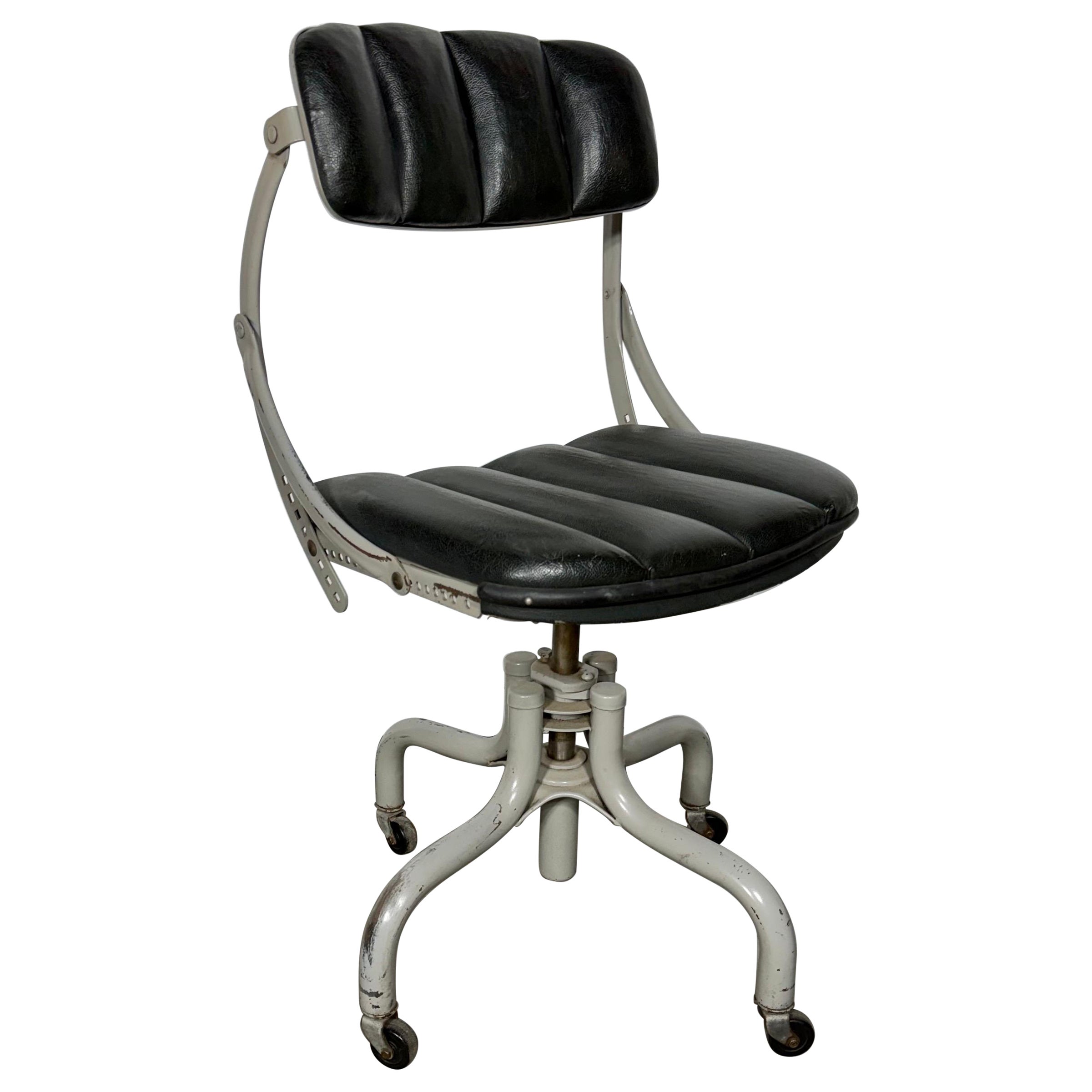 1930s DO/MORE・INDASTORIAL CHAIR USA Rare Vtg Antique Early DoMore Industrial Rolling Metal Plywood