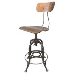 Classic 1930s Toledo Industrial Adjustable Height Swivel Stool with Back