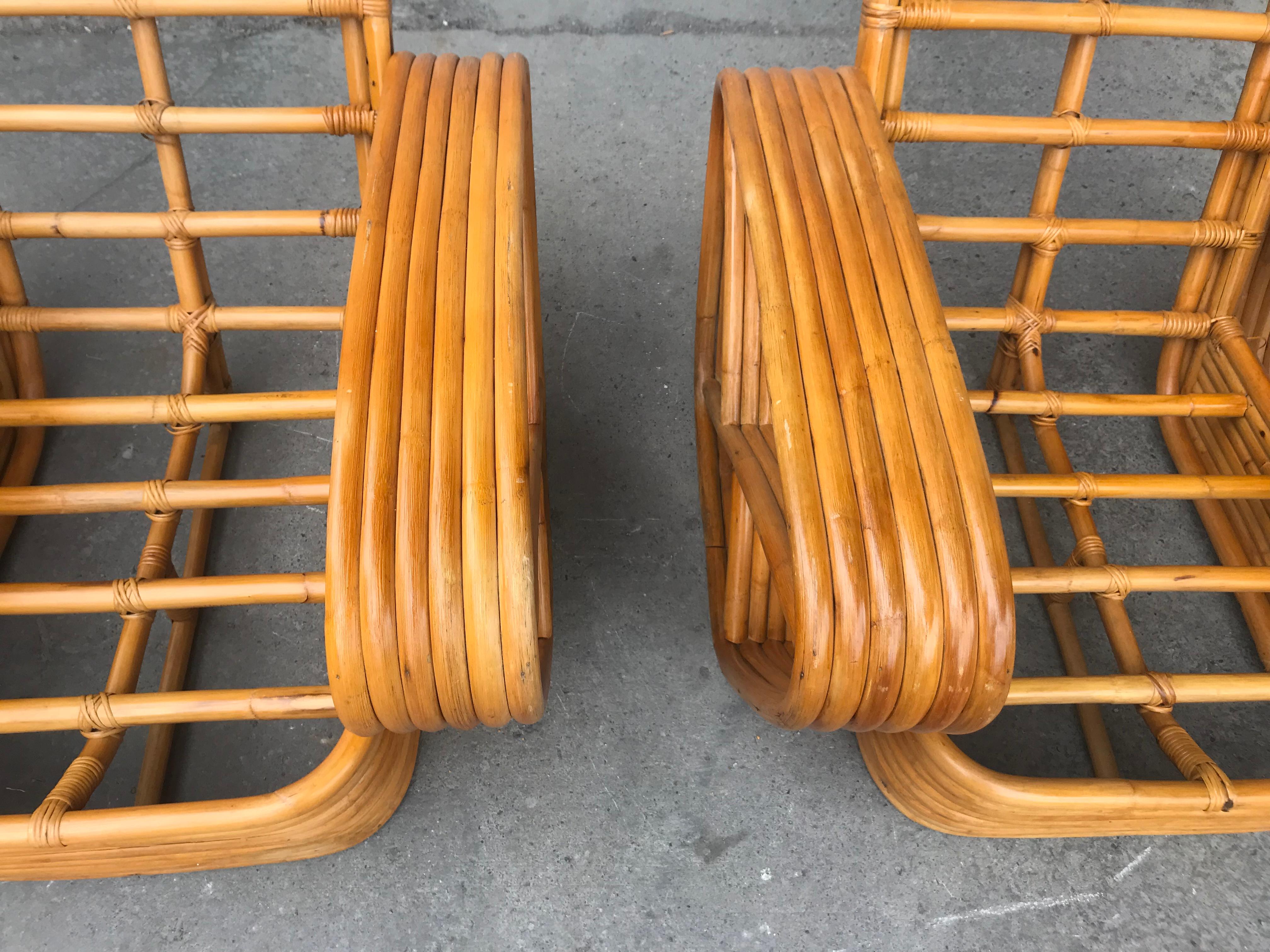 Classic 1940s 6-Banded Paul Frankl Lounge Chairs and Ottoman, Art Deco Style In Good Condition In Buffalo, NY