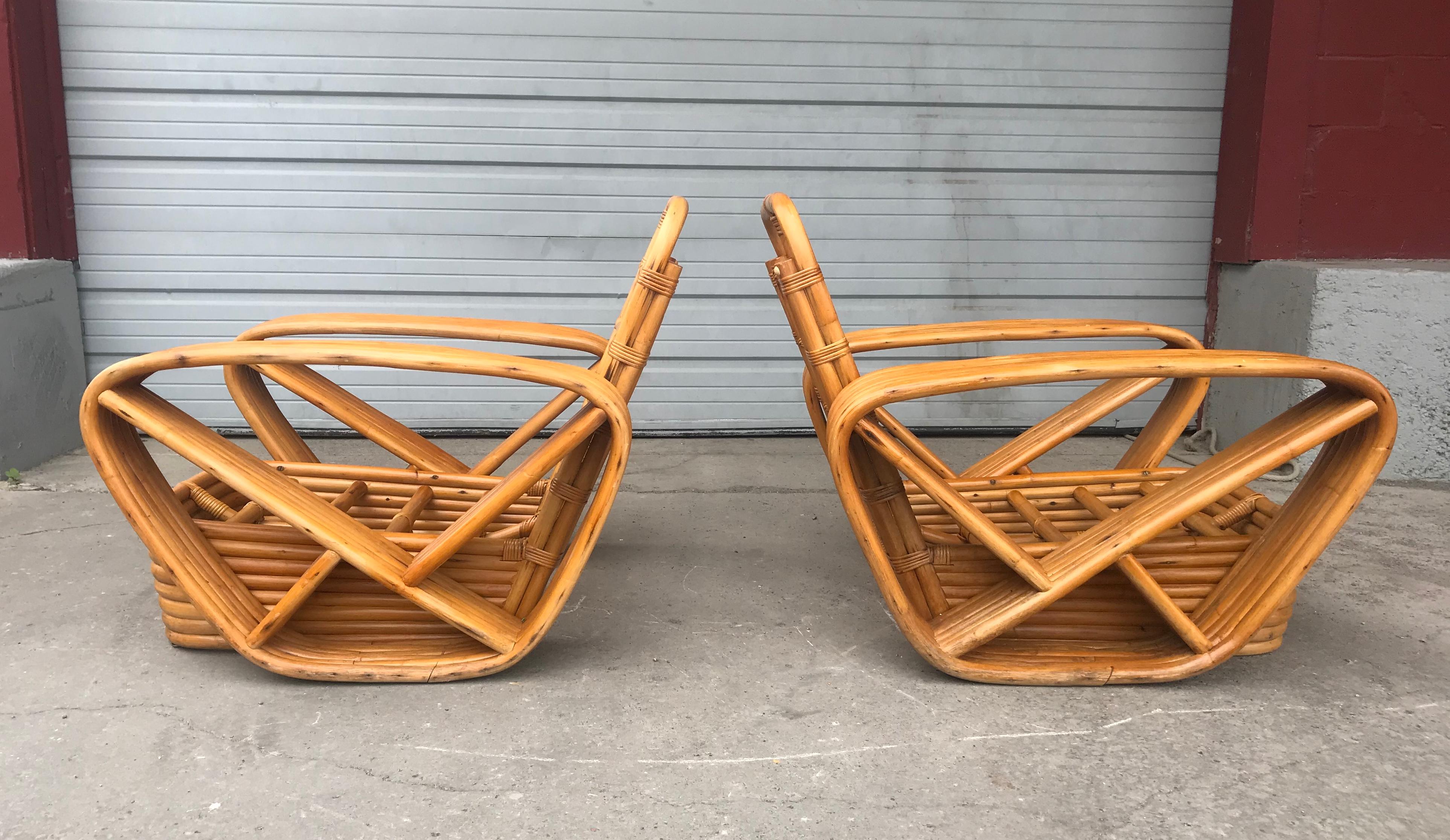 Mid-20th Century Classic 1940s 6-Banded Paul Frankl Lounge Chairs and Ottoman, Art Deco Style