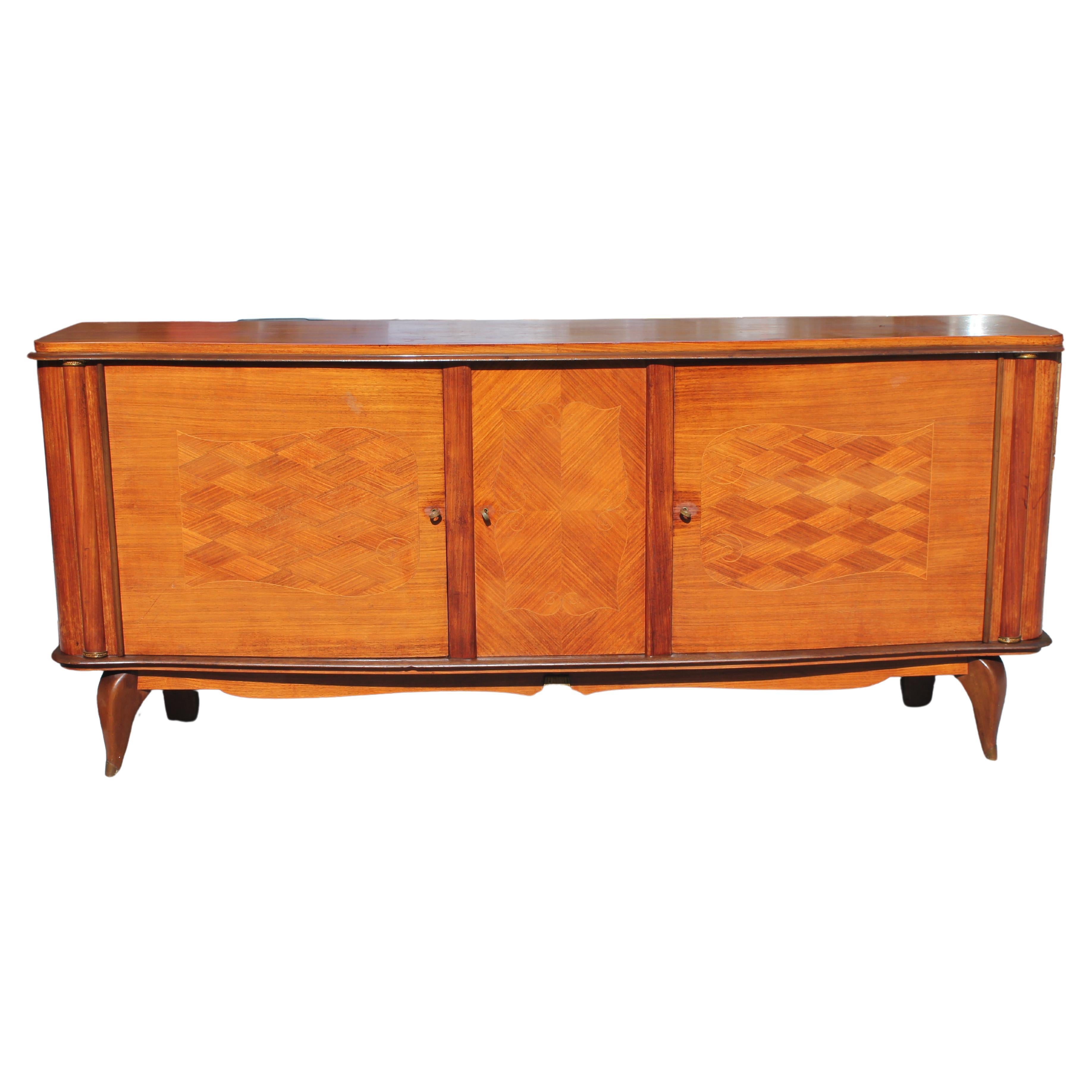 Classic 1940's French Art Deco Palisander Buffet / Sideboard Style Jules Leleu For Sale