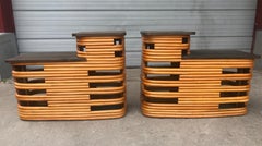 Classic 1940s Paul Frankl Rattan /Bamboo Step End Tables, Art Deco Design