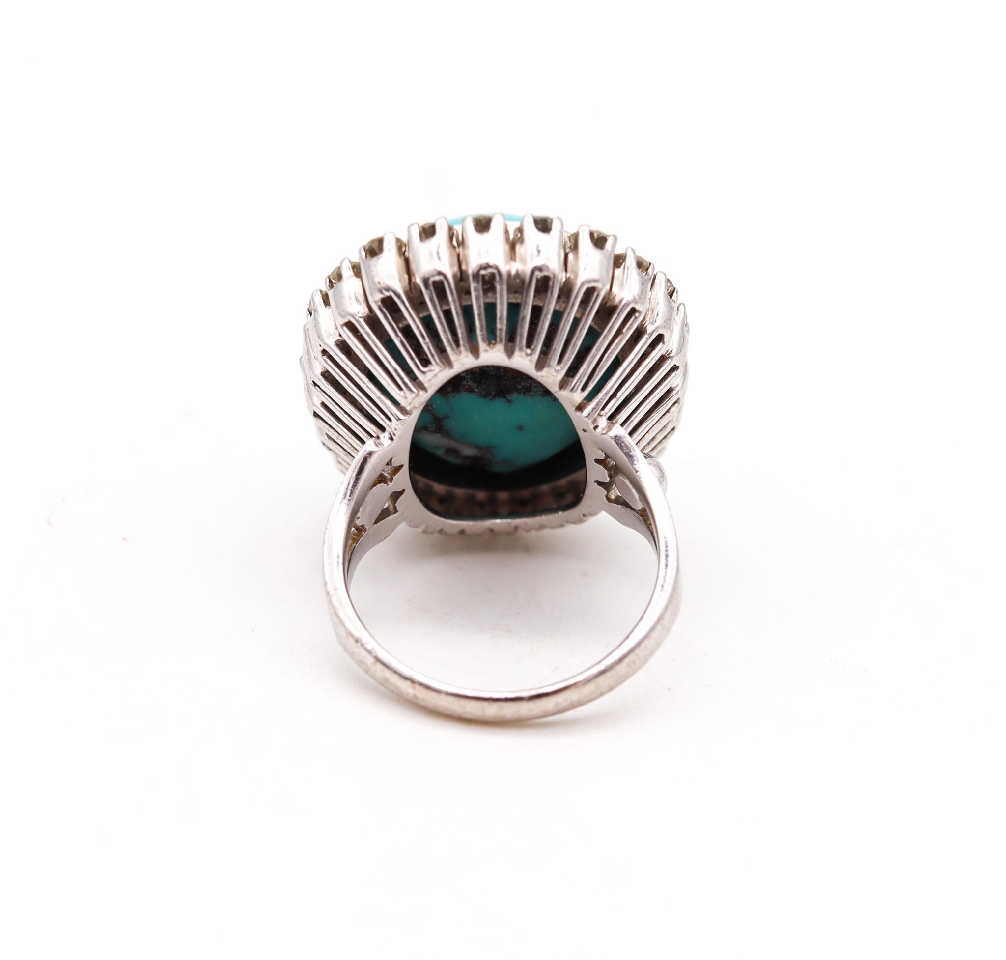 Women's Classic 1950 Cocktail Ring in Platinum with 31.42 Cts in Diamonds and Turquoise For Sale