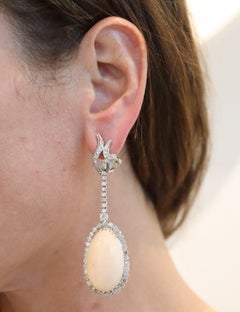 CLASSIC 1950 Late Deco Dangle Earrings In Palladium With Diamonds & Corals