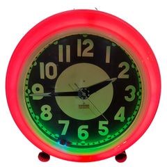 Classic 1950's Original Zwei-Farben Art Deco "Stier-Augen Neon Uhr