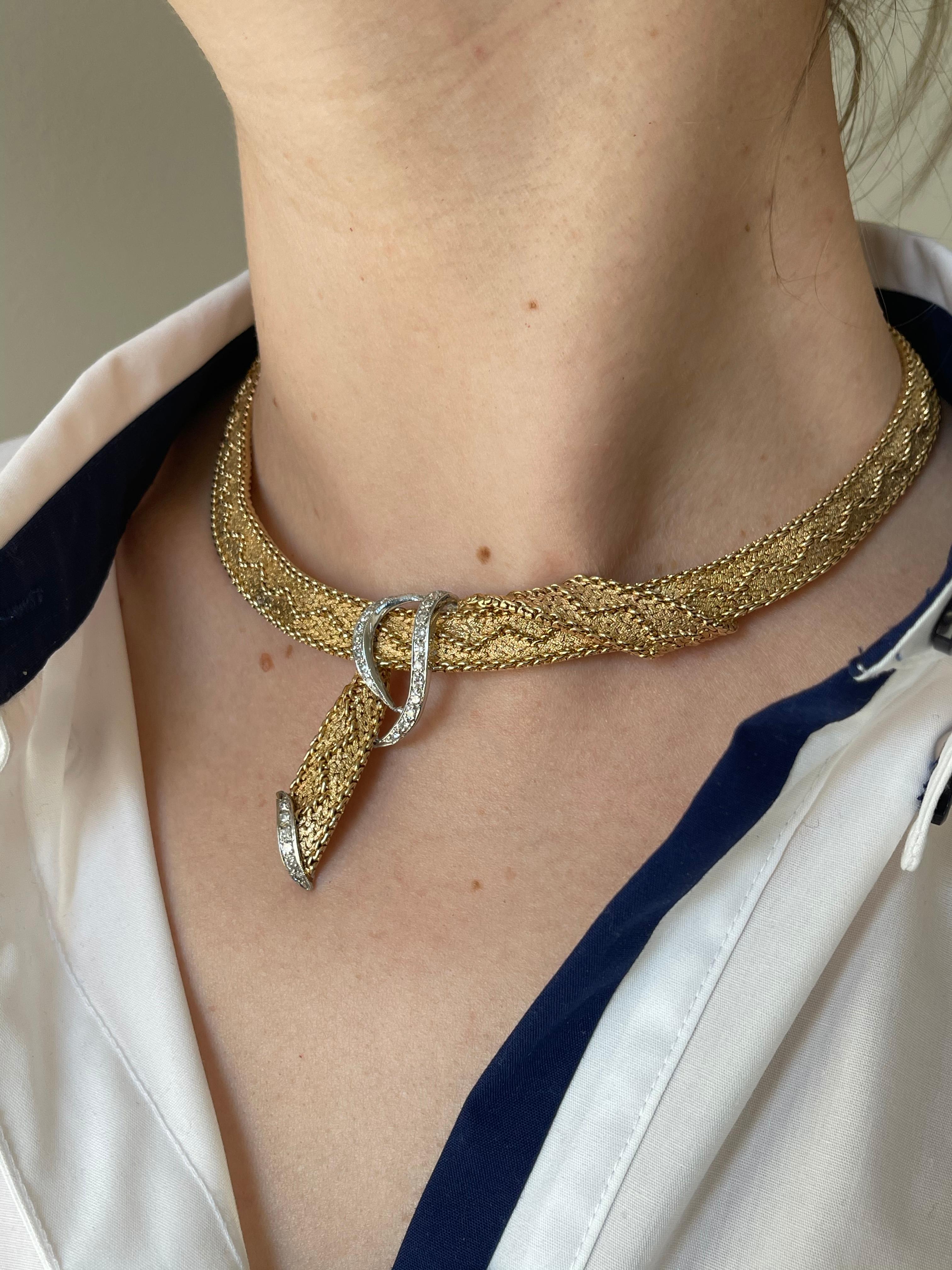 Classic 1960s Diamond Yellow Gold Necklace For Sale 1