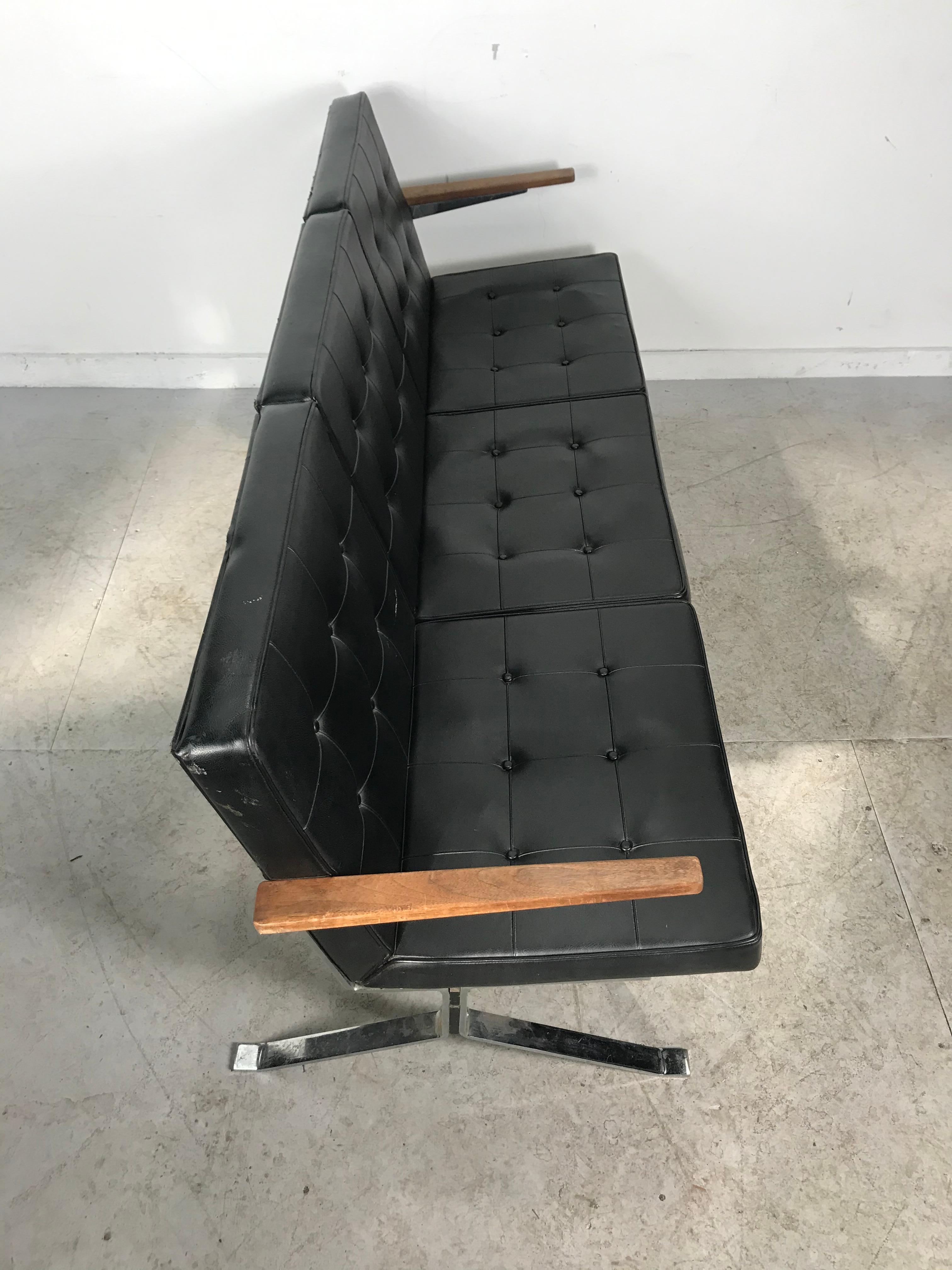 Classic 1960s Modernist Black and Chrome Bench Sette', after Arne Norell In Fair Condition For Sale In Buffalo, NY