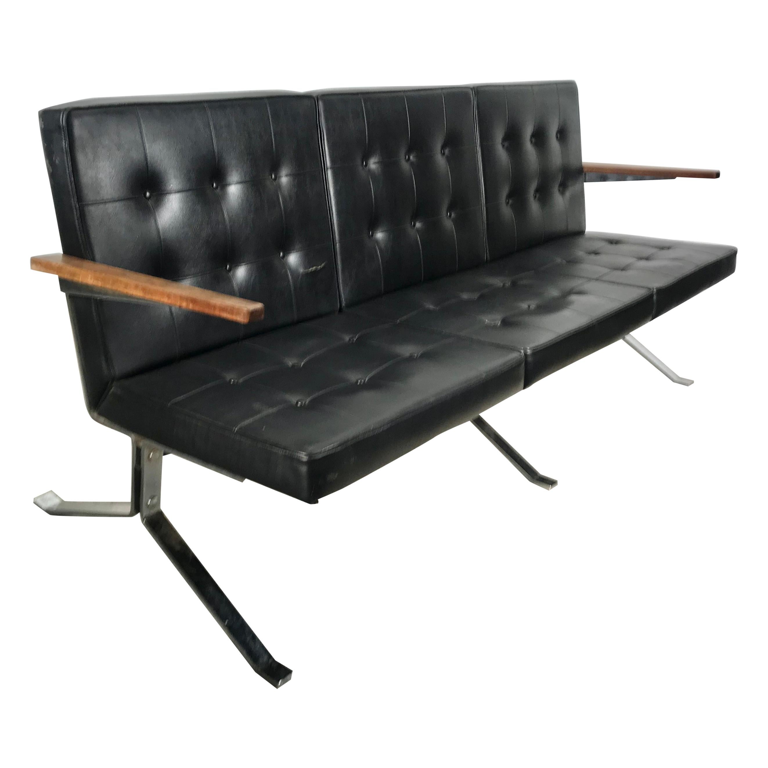 Classic 1960s Modernist Black and Chrome Bench Sette', after Arne Norell For Sale