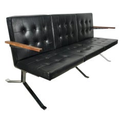 Classic 1960s Modernist Black and Chrome Bench Sette', after Arne Norell