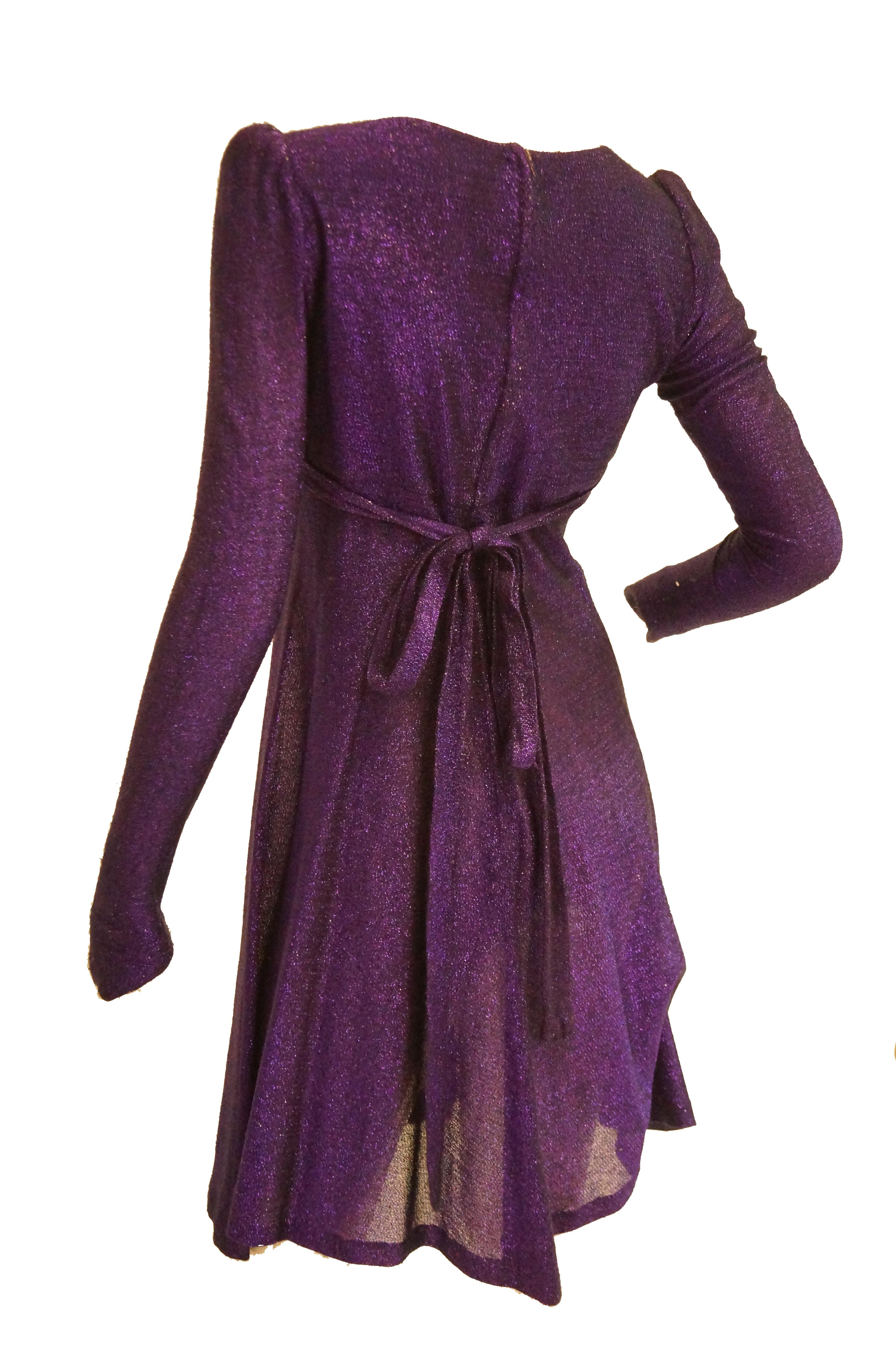 Black  Classic 1970s Biba by Barbara Hulanicki Purple Metallic Lame Party Dress