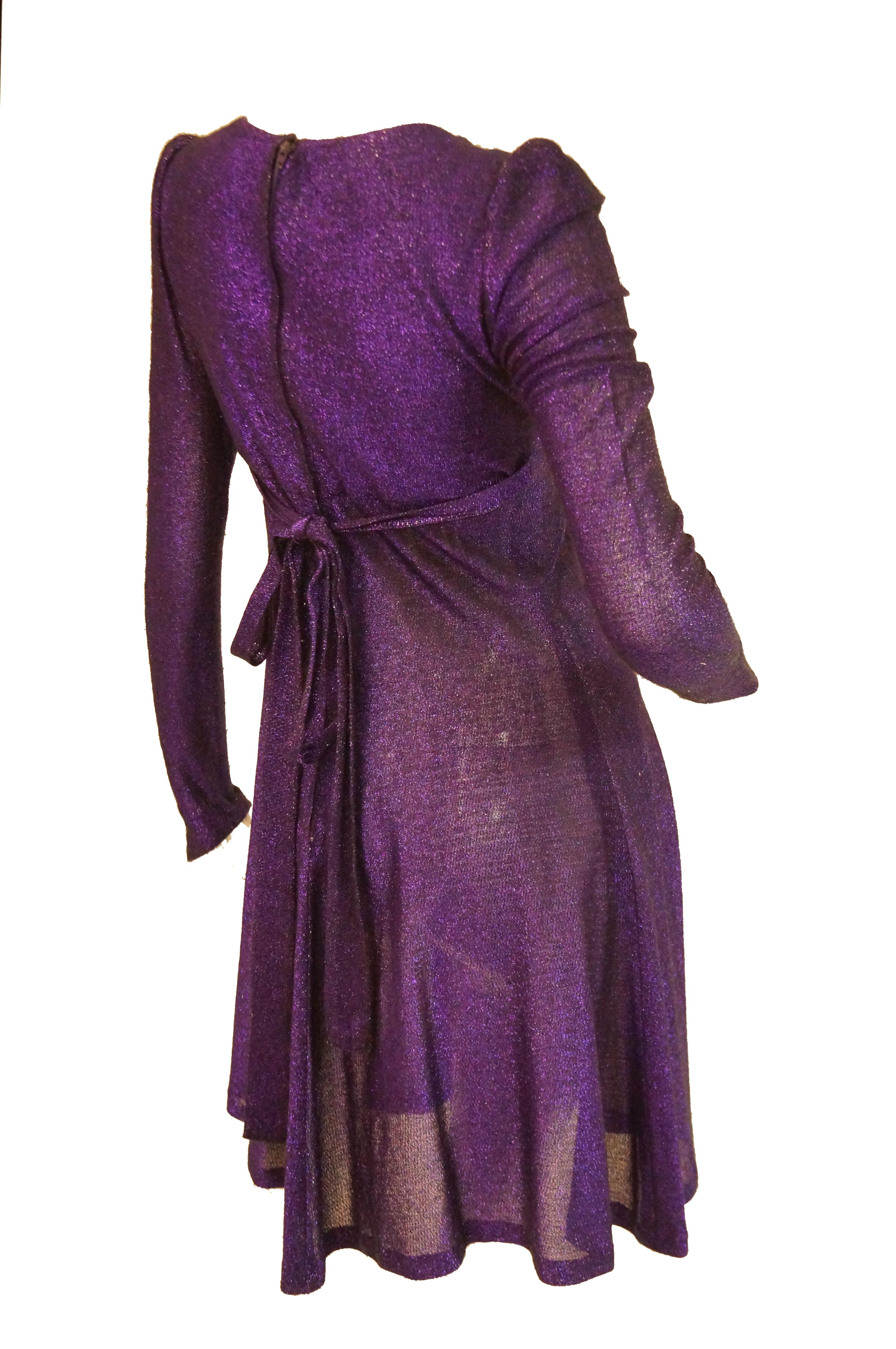  Classic 1970s Biba by Barbara Hulanicki Purple Metallic Lame Party Dress In Excellent Condition In Houston, TX