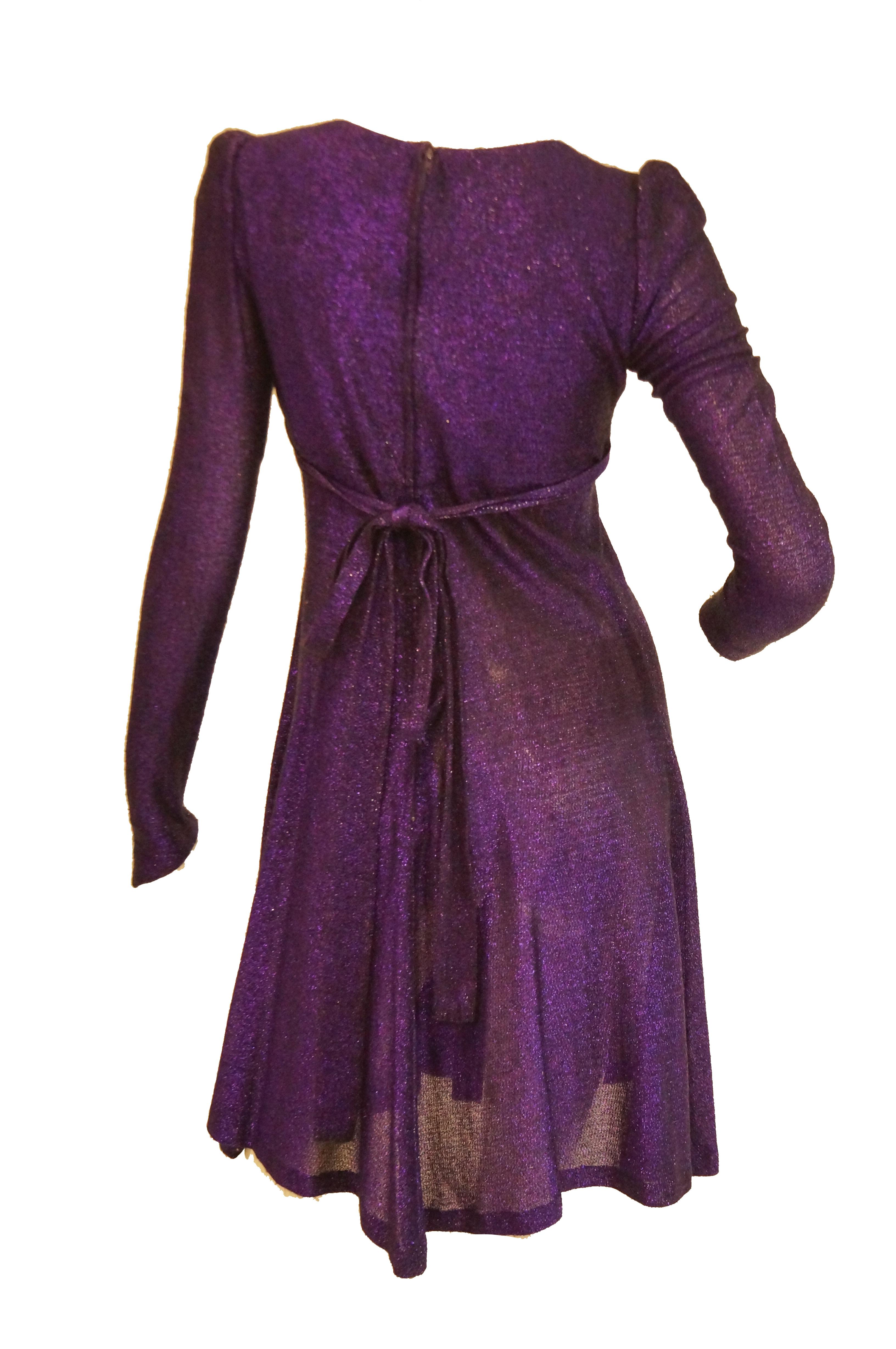 Women's  Classic 1970s Biba by Barbara Hulanicki Purple Metallic Lame Party Dress