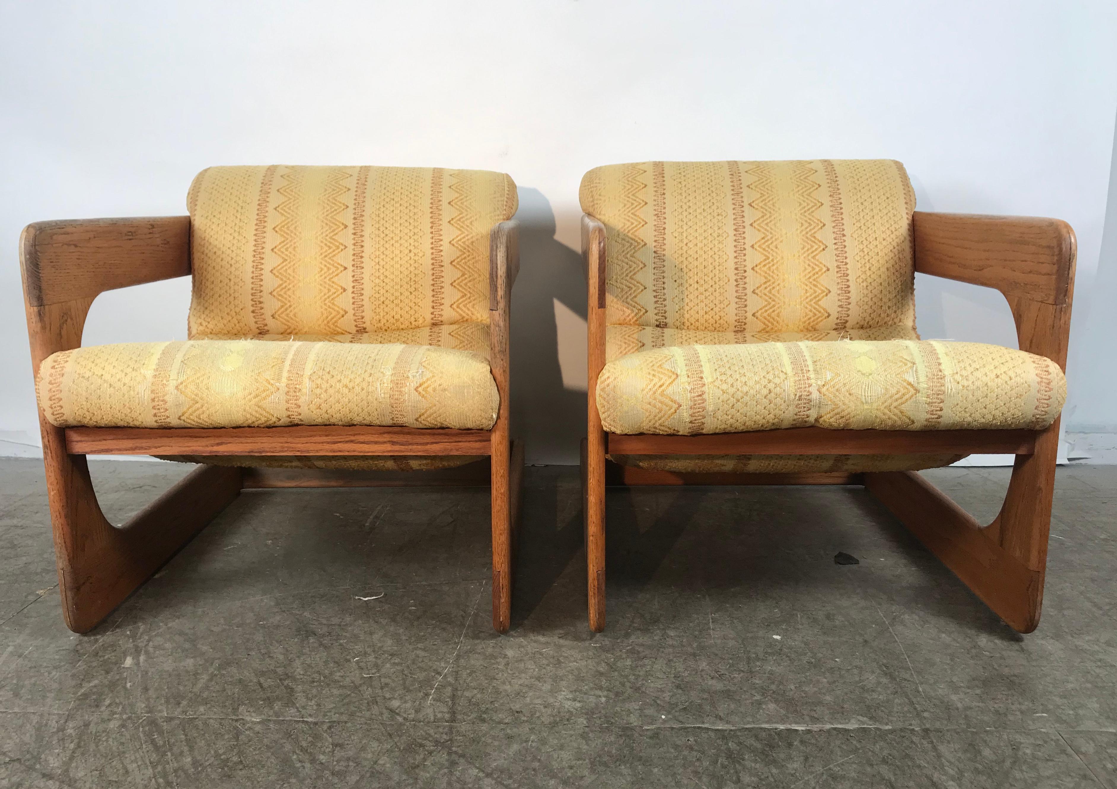 Classic 1970s Cantilvered Lounge Chairs by Lou Hodges, California Design Group In Fair Condition In Buffalo, NY