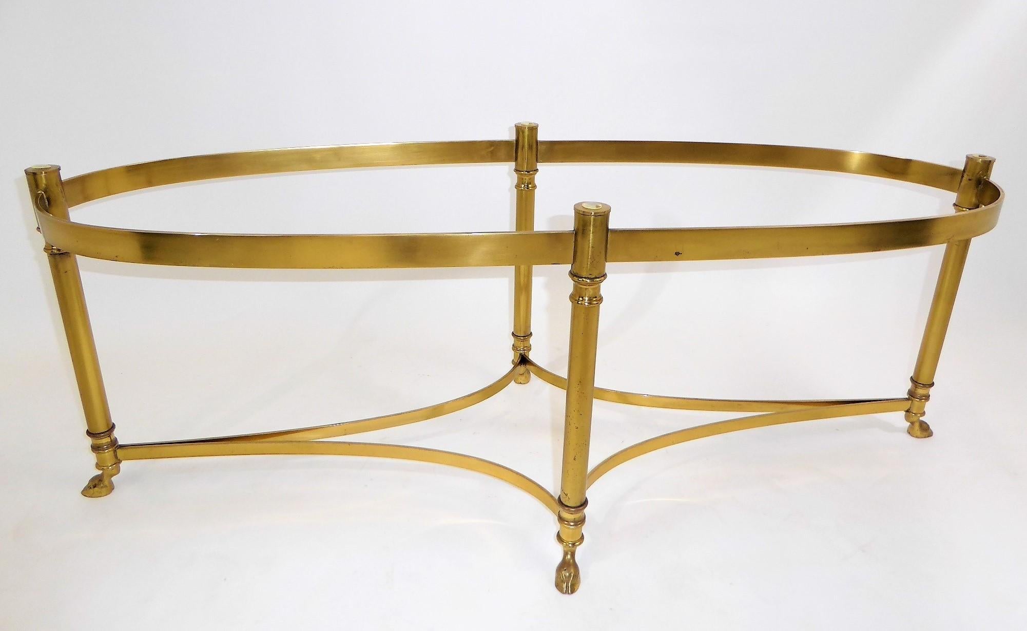 Classic 1970s Hollywood Regency Labarge Brass Hooved Foot Coffee Table 5