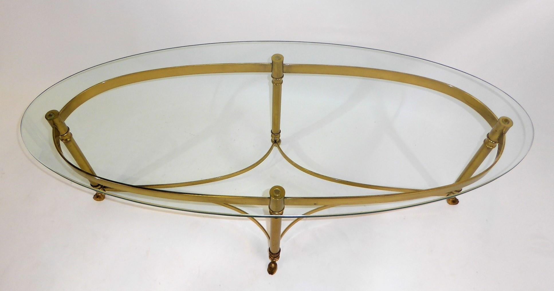 American Classic 1970s Hollywood Regency Labarge Brass Hooved Foot Coffee Table