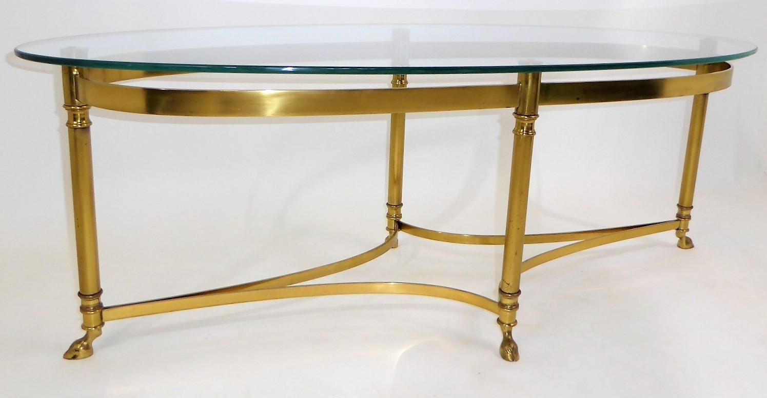 Classic 1970s Hollywood Regency Labarge Brass Hooved Foot Coffee Table In Good Condition In Miami, FL