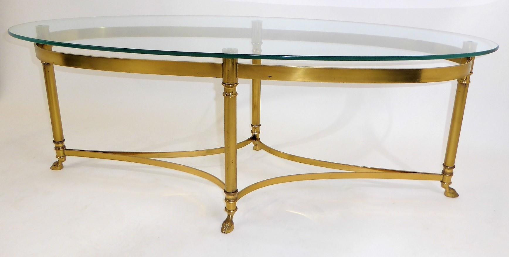 Late 20th Century Classic 1970s Hollywood Regency Labarge Brass Hooved Foot Coffee Table