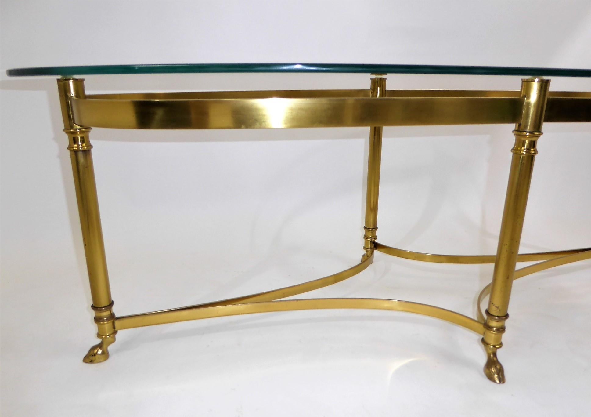 Classic 1970s Hollywood Regency Labarge Brass Hooved Foot Coffee Table 1