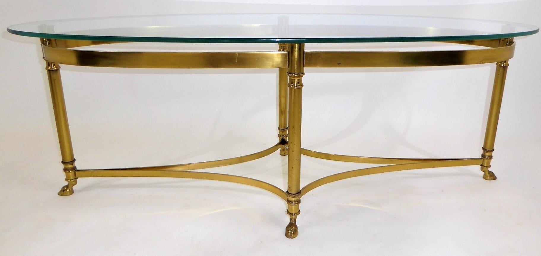 Classic 1970s Hollywood Regency Labarge Brass Hooved Foot Coffee Table 2