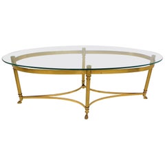 Classic 1970s Hollywood Regency Labarge Brass Hooved Foot Coffee Table