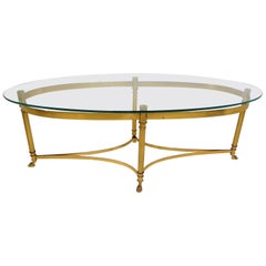 Retro Classic 1970s Hollywood Regency Labarge Brass Hooved Foot Coffee Table