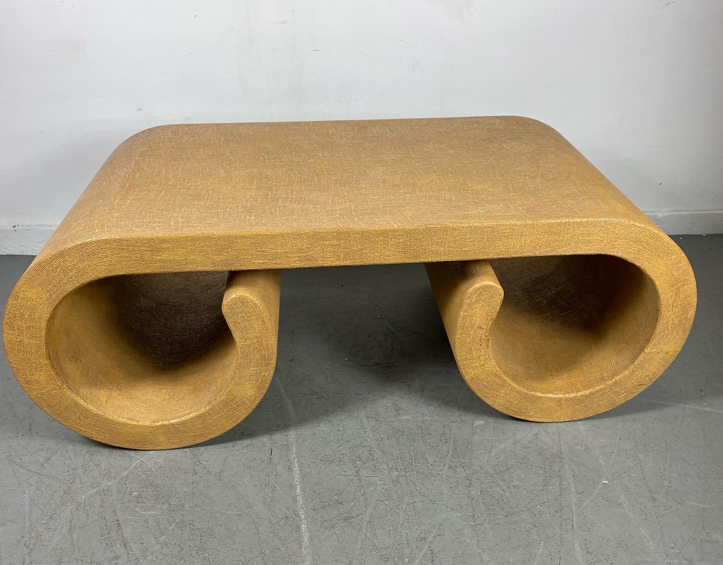 Classic 1970s Modernist Grasscloth Coffee/Cocktail Table Manner of Karl Springer 1