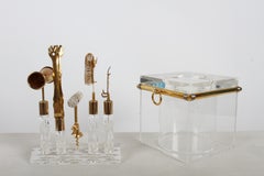 Classic 1970s Romeo Rega Style 22k Gold Plated Lucite Ice Bucket with Bar Tools