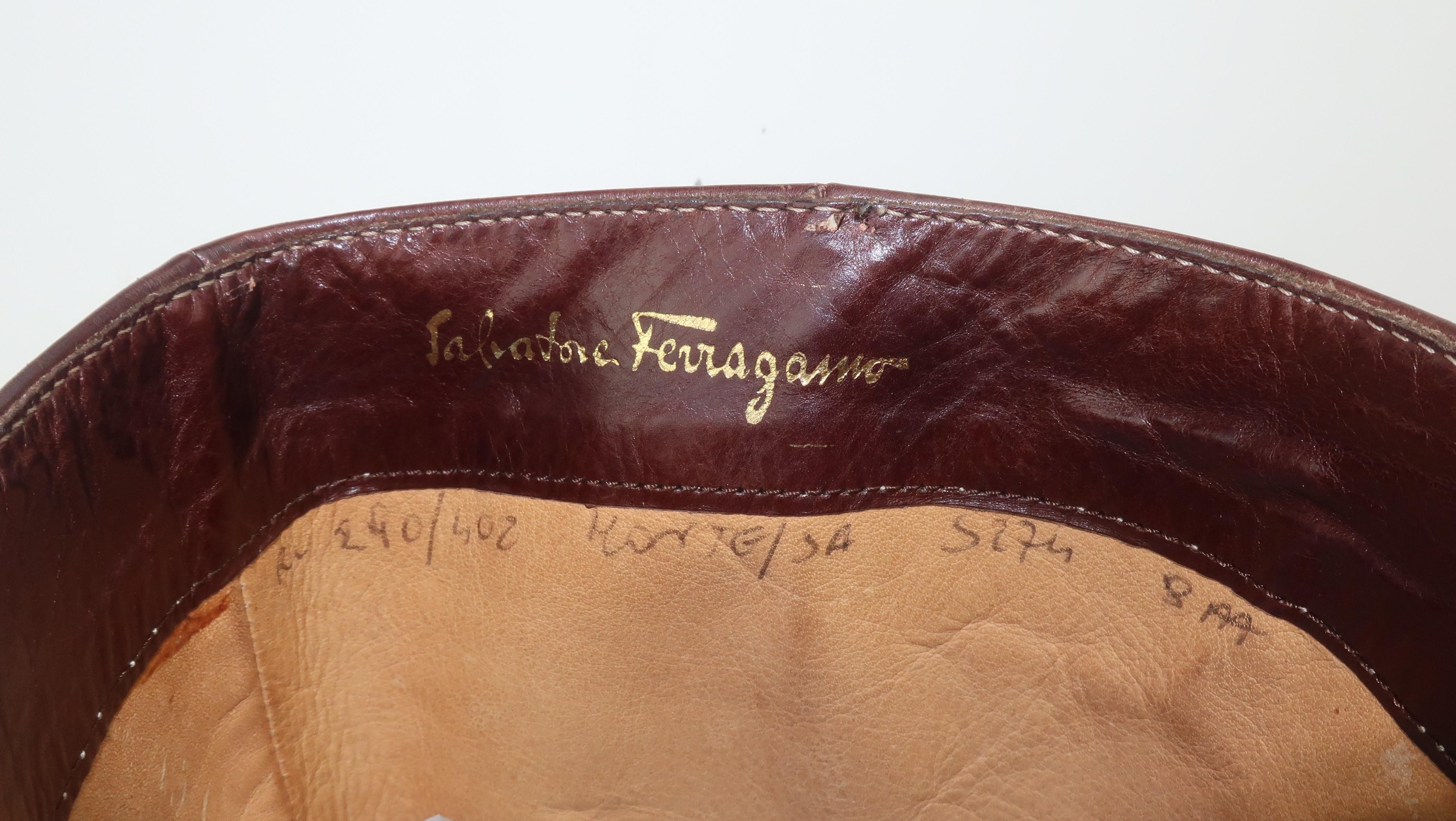 Classic 1970's Salvatore Ferragamo Dark Brown Leather Knee High Boots Sz 8AA 5