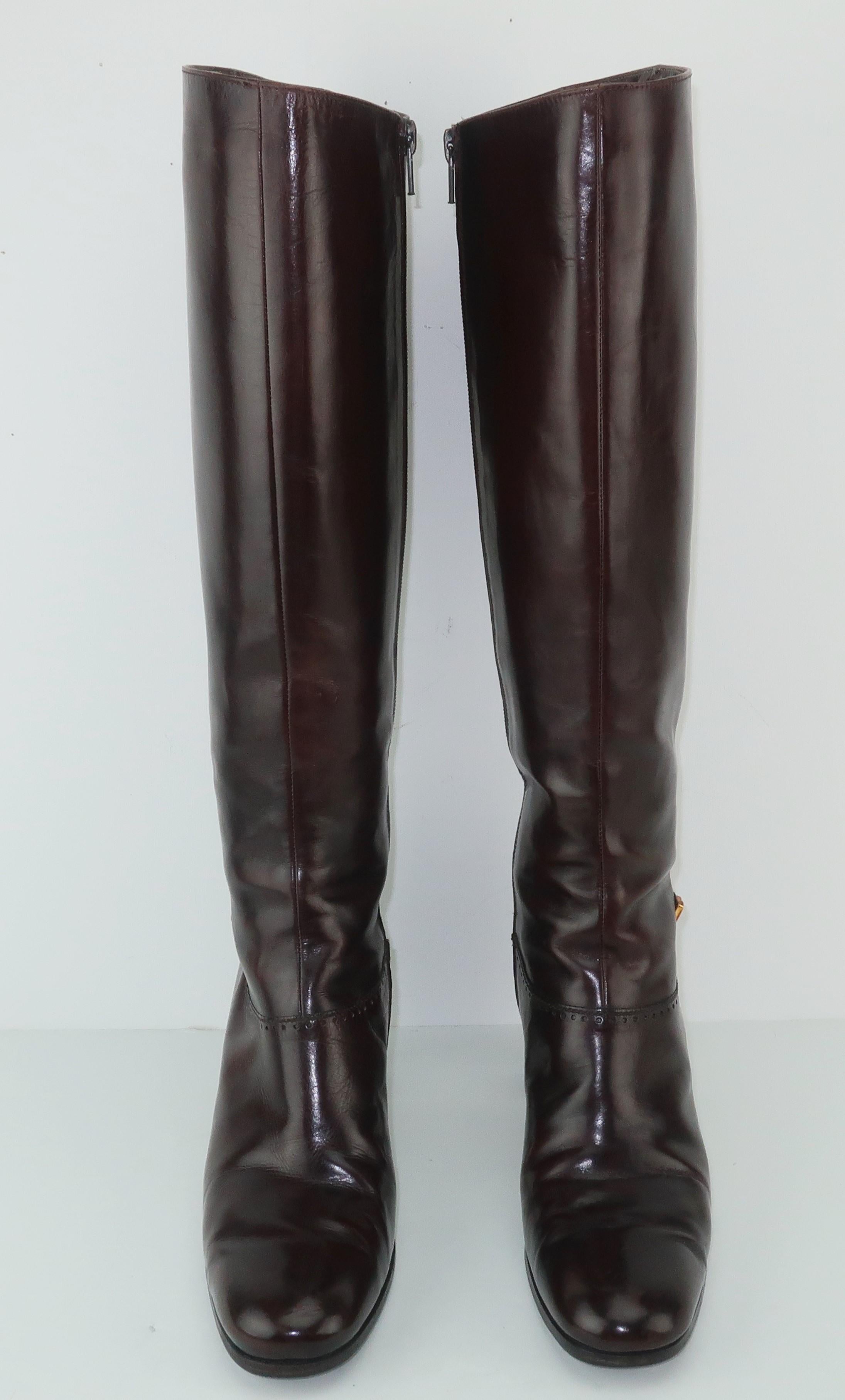 Women's Classic 1970's Salvatore Ferragamo Dark Brown Leather Knee High Boots Sz 8AA