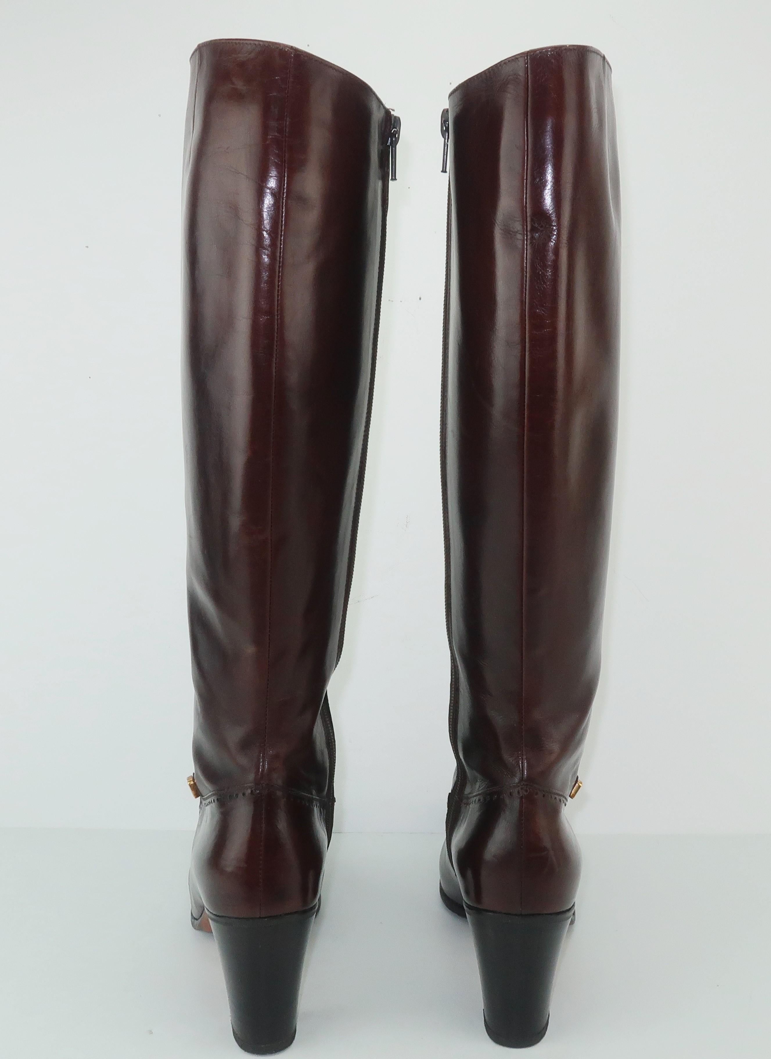 Classic 1970's Salvatore Ferragamo Dark Brown Leather Knee High Boots Sz 8AA 1