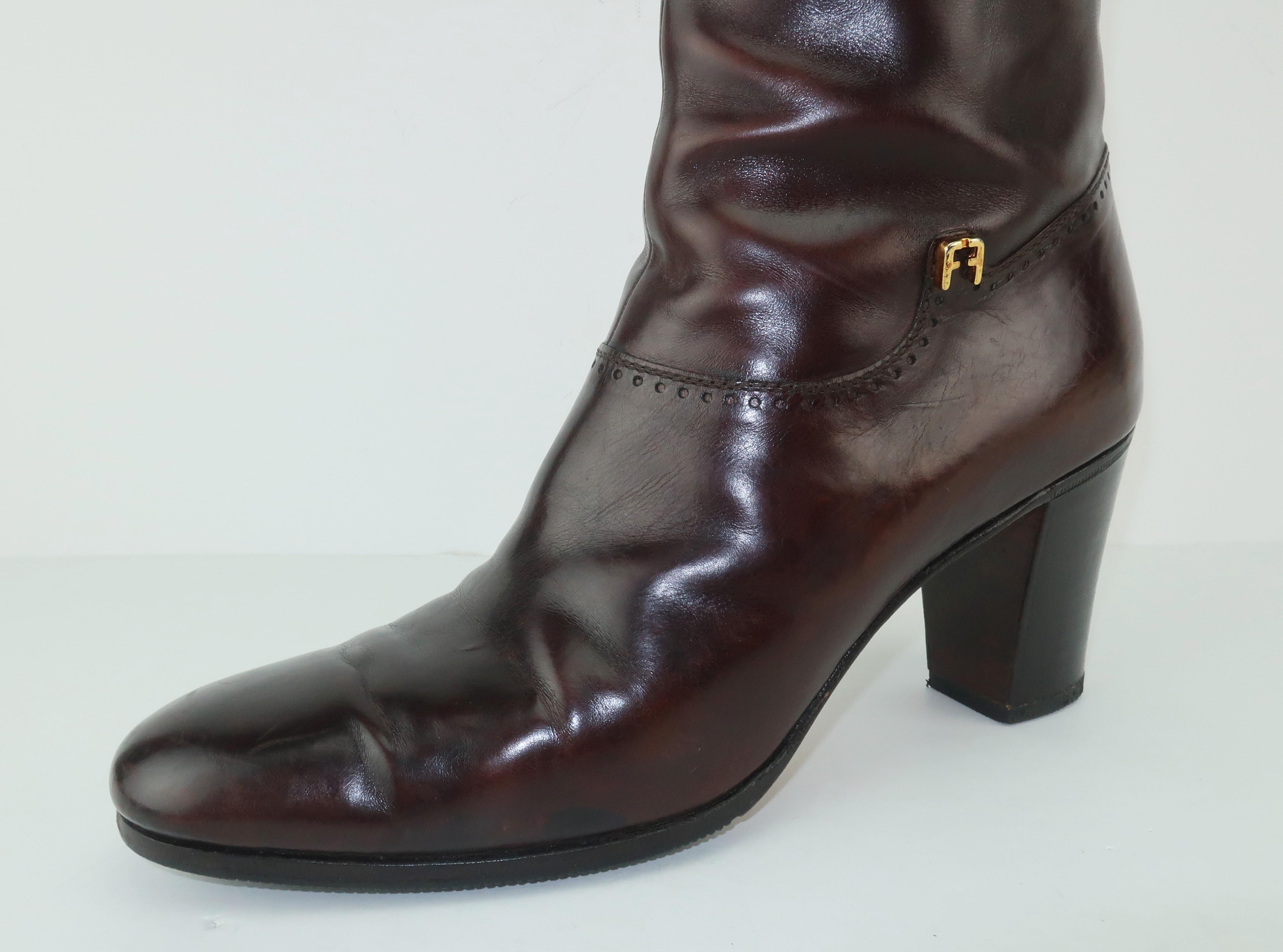 Classic 1970's Salvatore Ferragamo Dark Brown Leather Knee High Boots Sz 8AA 4