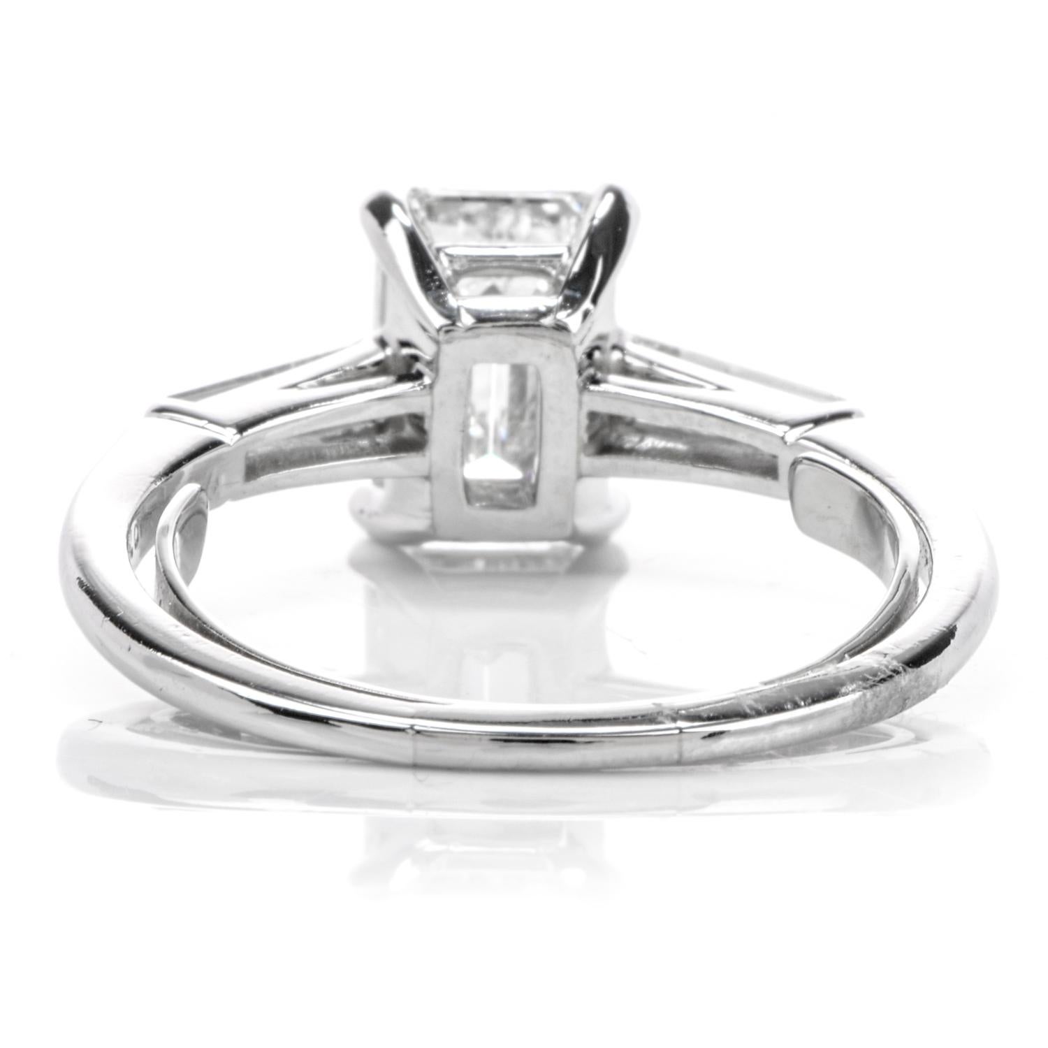 Women's or Men's Classic 1980s Emerald Cut Diamond Platinum Engagement Ring