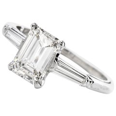Classic 1980s Emerald Cut Diamond Platinum Engagement Ring