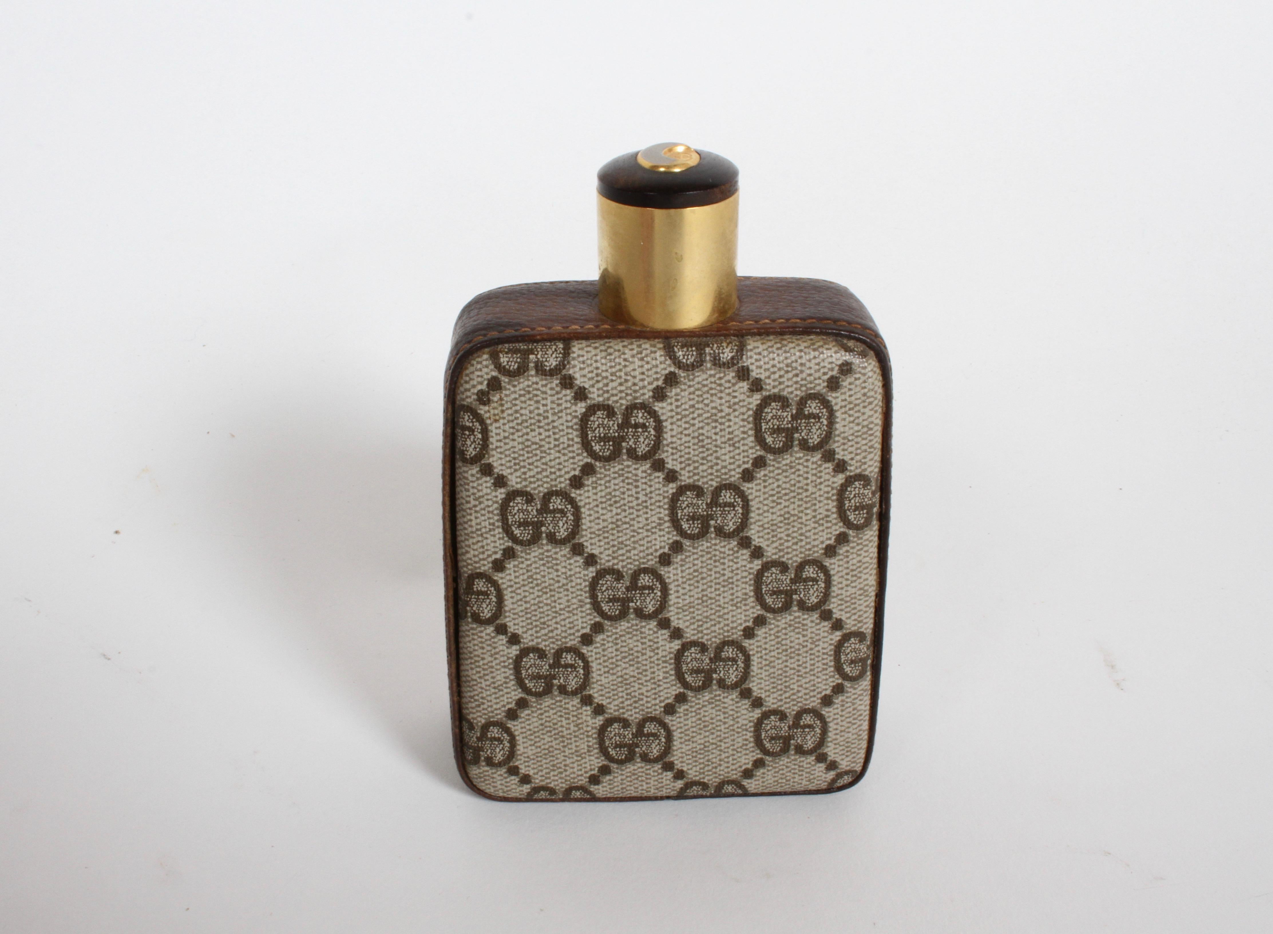 Classic 1980s Gucci Brown Double G Monogram Bar Flask, Rare 1