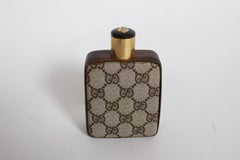 Classic 1980s Gucci Brown Double G Monogram Bar Flask, Rare
