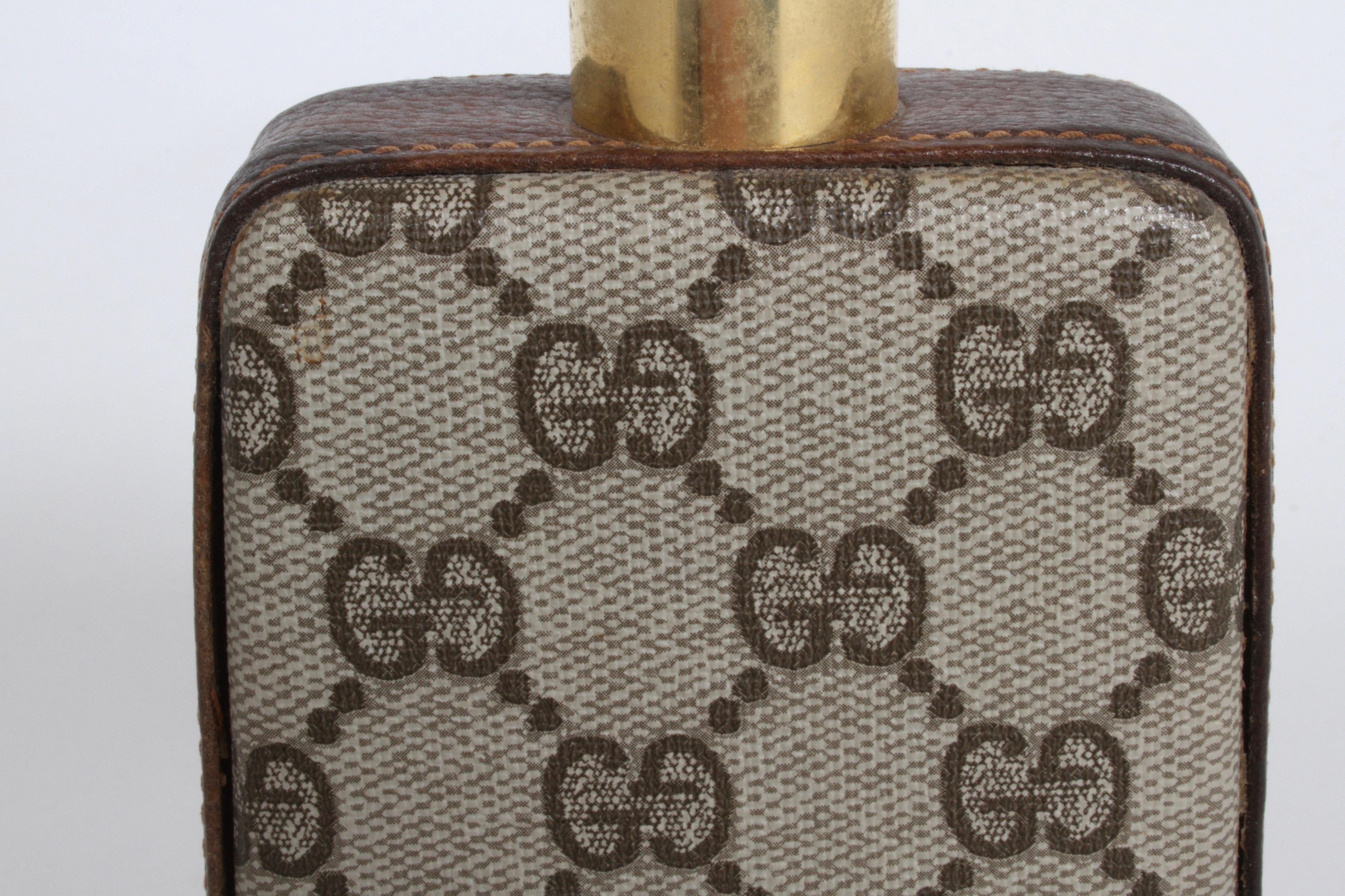 Italian Classic 1980s Gucci Brown Double G Monogram Bar Flask, Rare